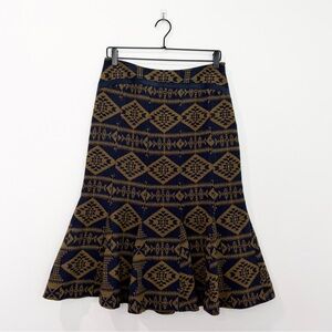 Pendleton 100% Virgin Wool Flared A-Line Skirt Size 6 Navy Brown Aztec USA Made